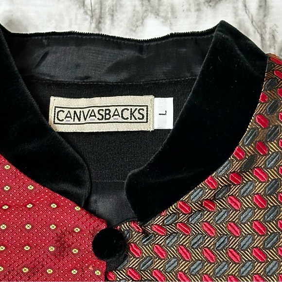 Vintage 80s 90s Silk Blend Patchwork Vest Sz L Boho Retro Tapestry Dark Acedemia - Picture 4 of 8